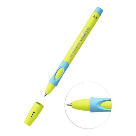 Ручка шариковая STABILO LeftRight для правшей для обучения письму F масляная синяя / корпус желто-зелёный