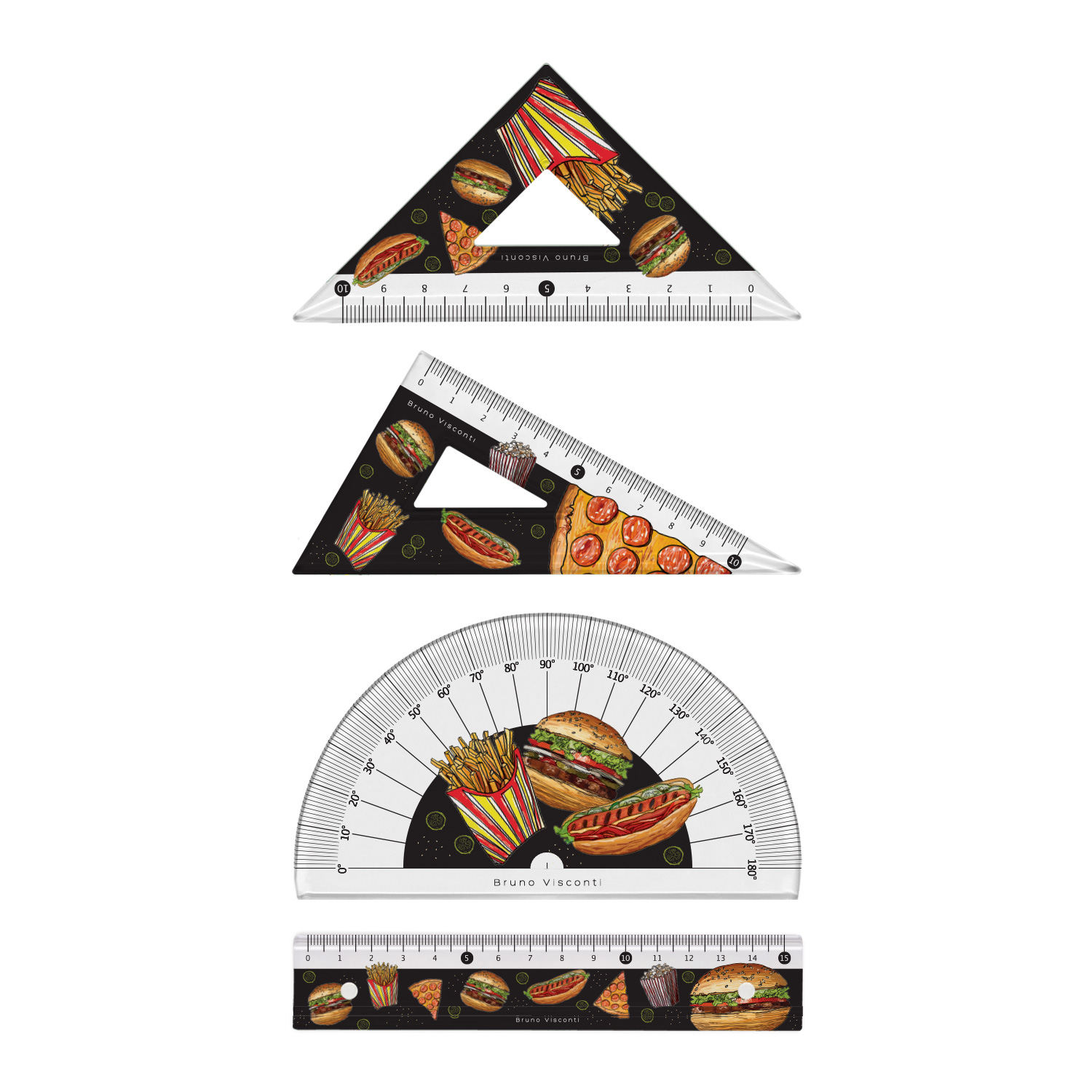 Набор линеек Bruno Visconti HappyGraphix Гамбургер транспортир линейка два треугольника - фото 2