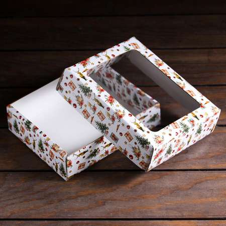 Коробка Sima-Land подарочная. крышка дно. с окном«Рождественский вечер» 18×15×5 см