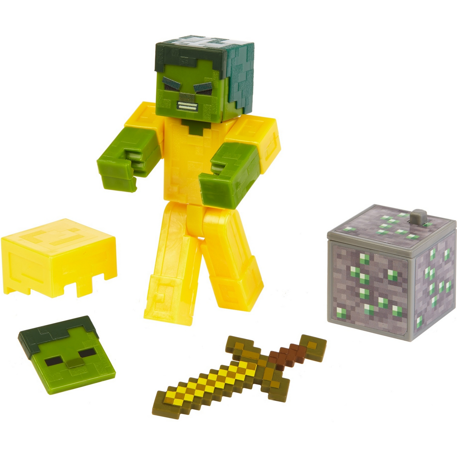 Фигурка Minecraft Зомби в золотой броне с аксессуарами GLC68 - фото 3