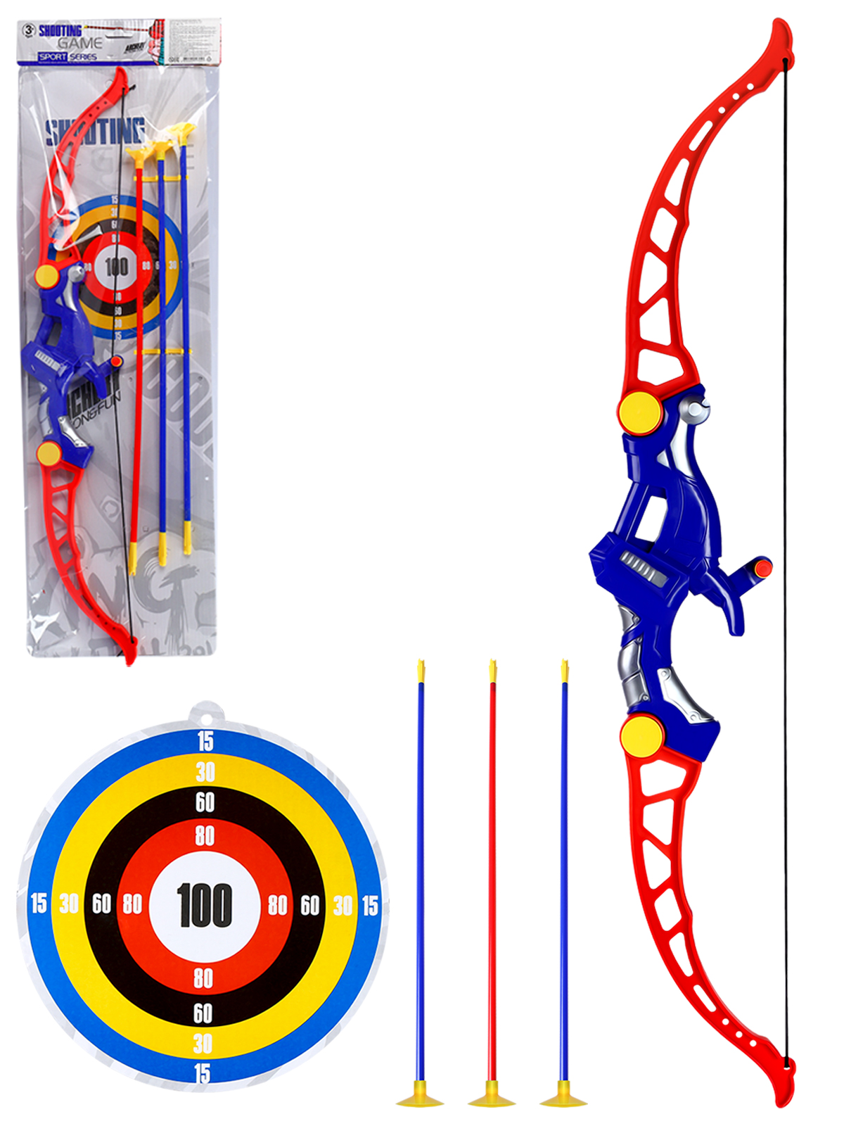 Игрушечное оружие ДЖАМБО Лук со стрелами 3 шт с присосками и мишенью - фото 6