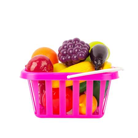 Игровой набор Стром Фрукты и овощи в корзине 17 предметов Розовый