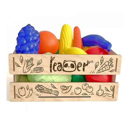 Набор игровой Leader овощи и фрукты в деревянном ящике 15 предметов