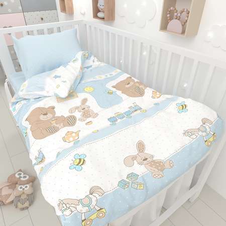 Комплект постельного белья Маленькая соня Любимые игрушки 3 предмета Голубой