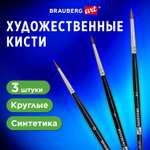 Кисти для рисования Brauberg художественные набор 3 штуки синтетика