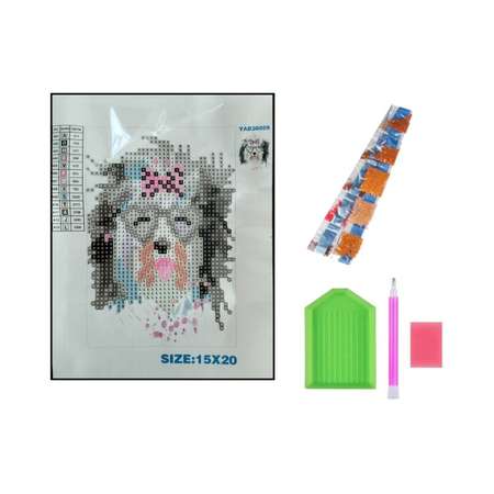Алмазная мозаика Seichi Собака с очками и бантиком 15х20 см