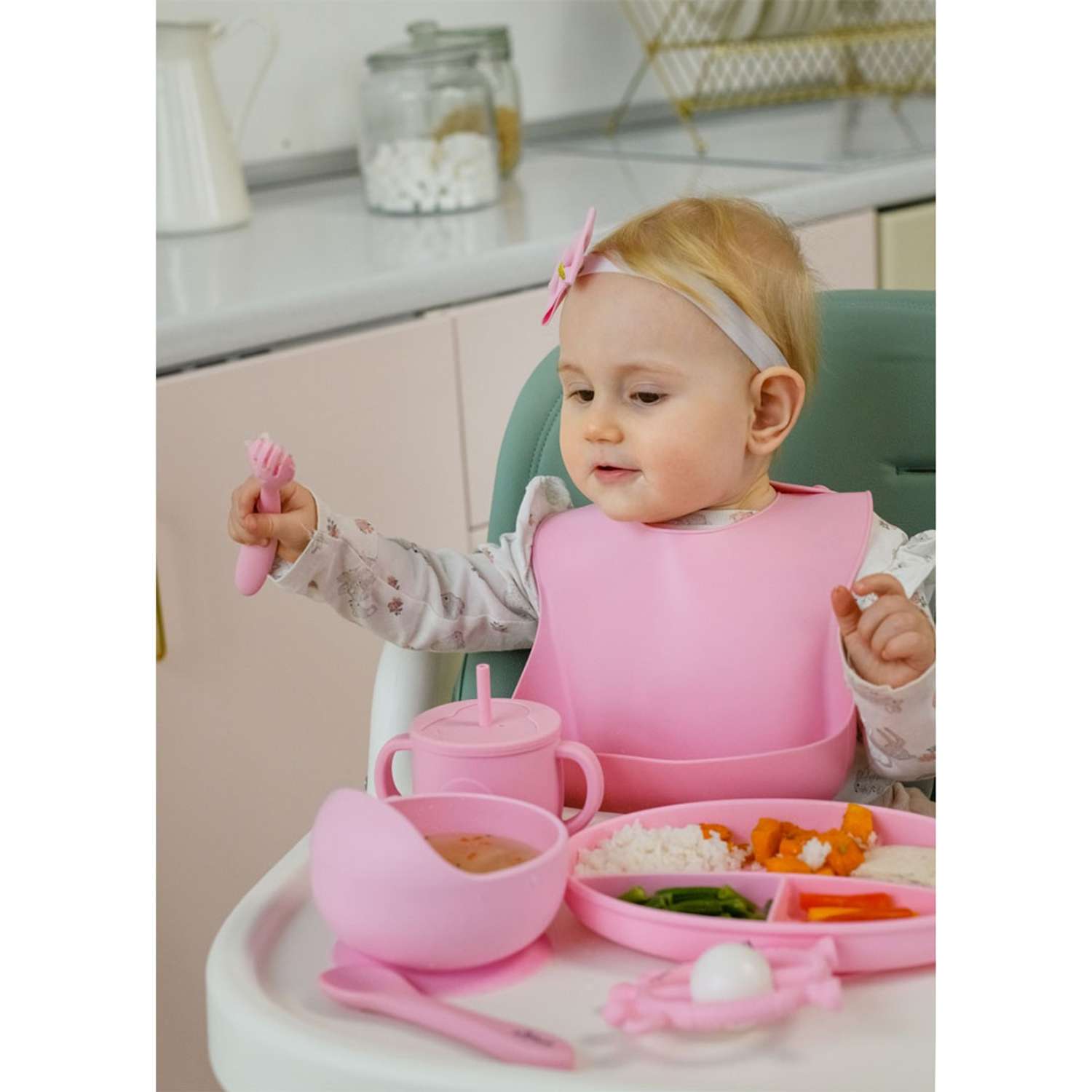 Набор для кормления Miyoumi силиконовый 5 предметов-Baby Pink - фото 17