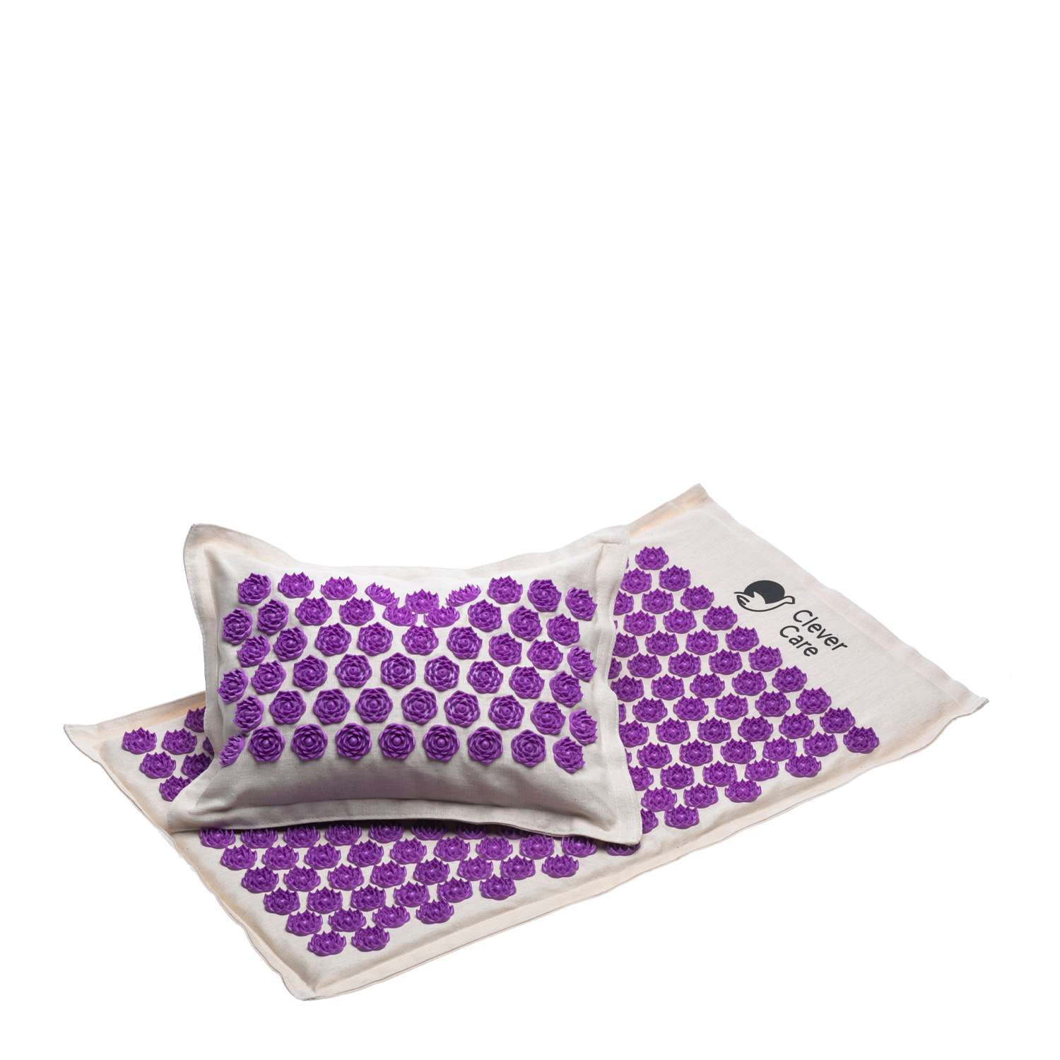 Набор: коврик и подушка CleverCare акупунктурные с сумкой для хранения и переноски цвет бежевый с сиреневым - фото 2
