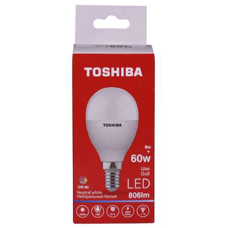 Лампа светодиодная Toshiba 8 Вт Е14 60W шар G45 4000 K нейтральный свет 220В матовая