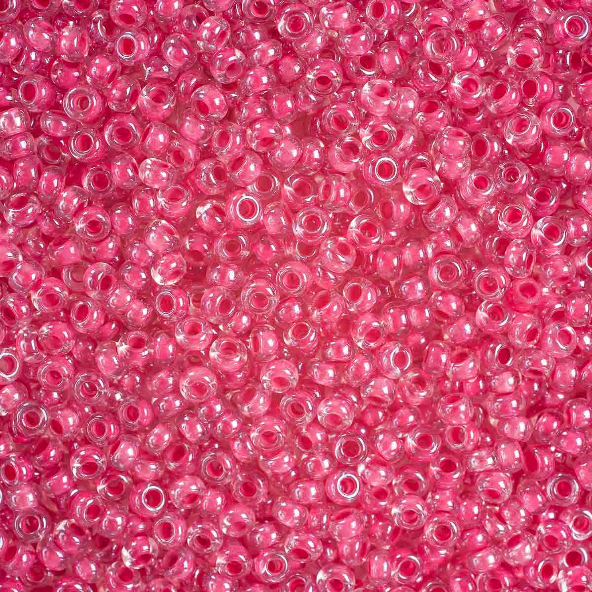 Бисер Preciosa чешский прозрачный с цветным центром 10/0 20 гр Прециоза 38198 темно-розовый - фото 1