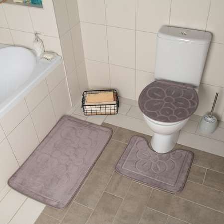 Набор ковриков Доляна для ванной и туалета 3 шт: 36×43 40×50 50×80 см цвет серый