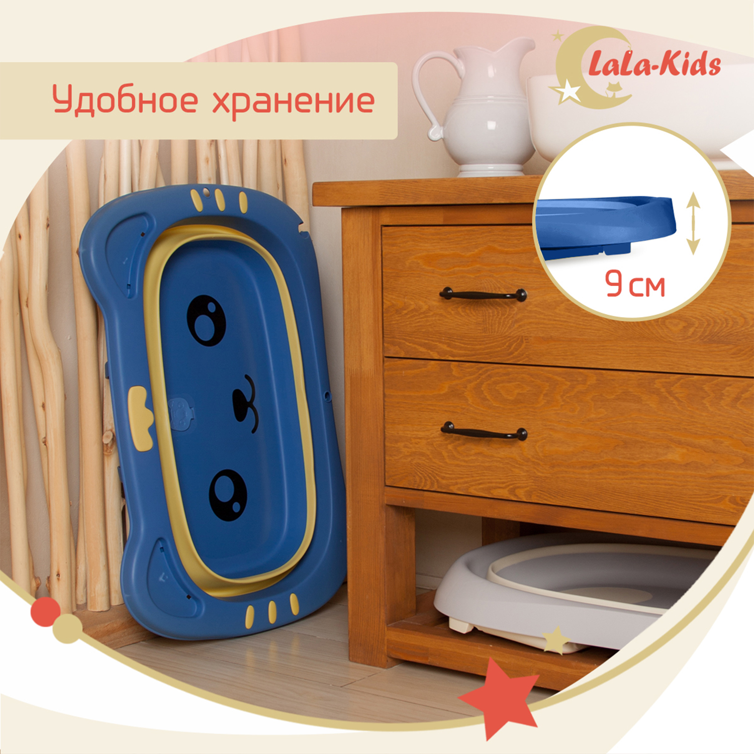 Детская складная ванночка LaLa-Kids для купания новорожденных Котёнок - фото 3