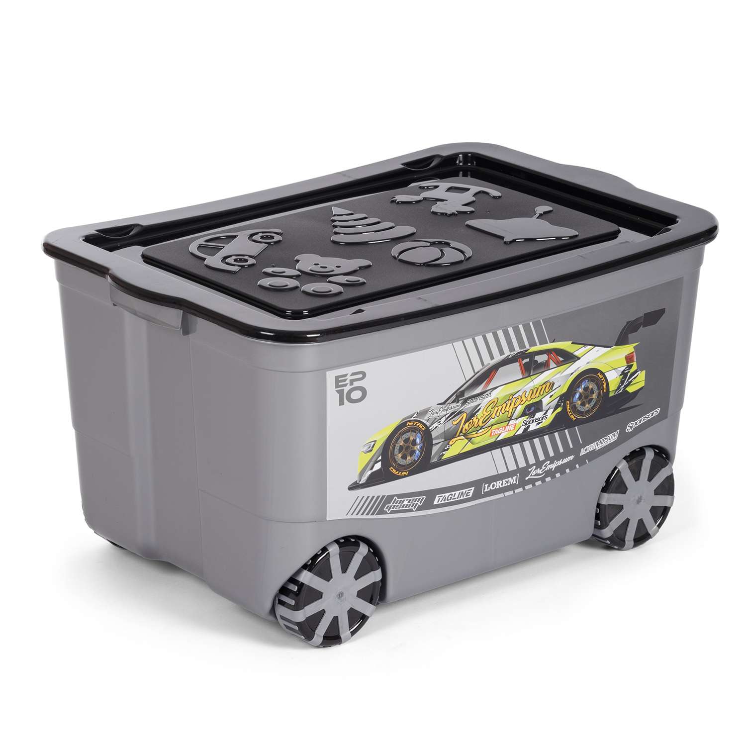 Ящик для игрушек elfplast KidsBox на колёсах темно серый черный - фото 3