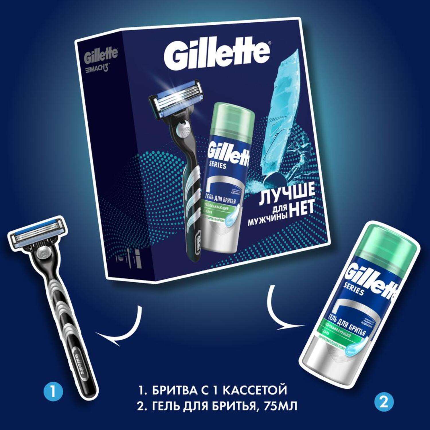 Набор мужской GILLETTE с бритвой и успокаивающим гелем для бритья 75мл - фото 2