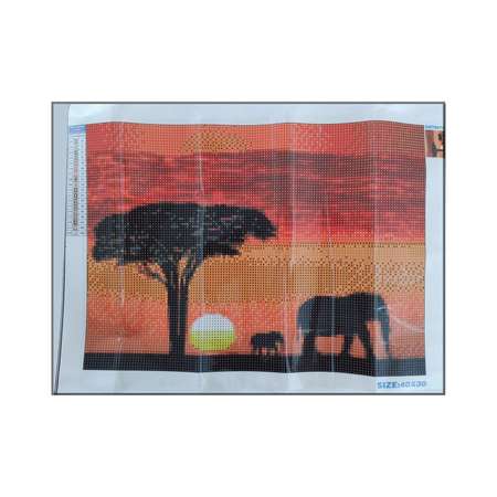 Алмазная мозаика Seichi Силуэт слонов на закате 30х40 см