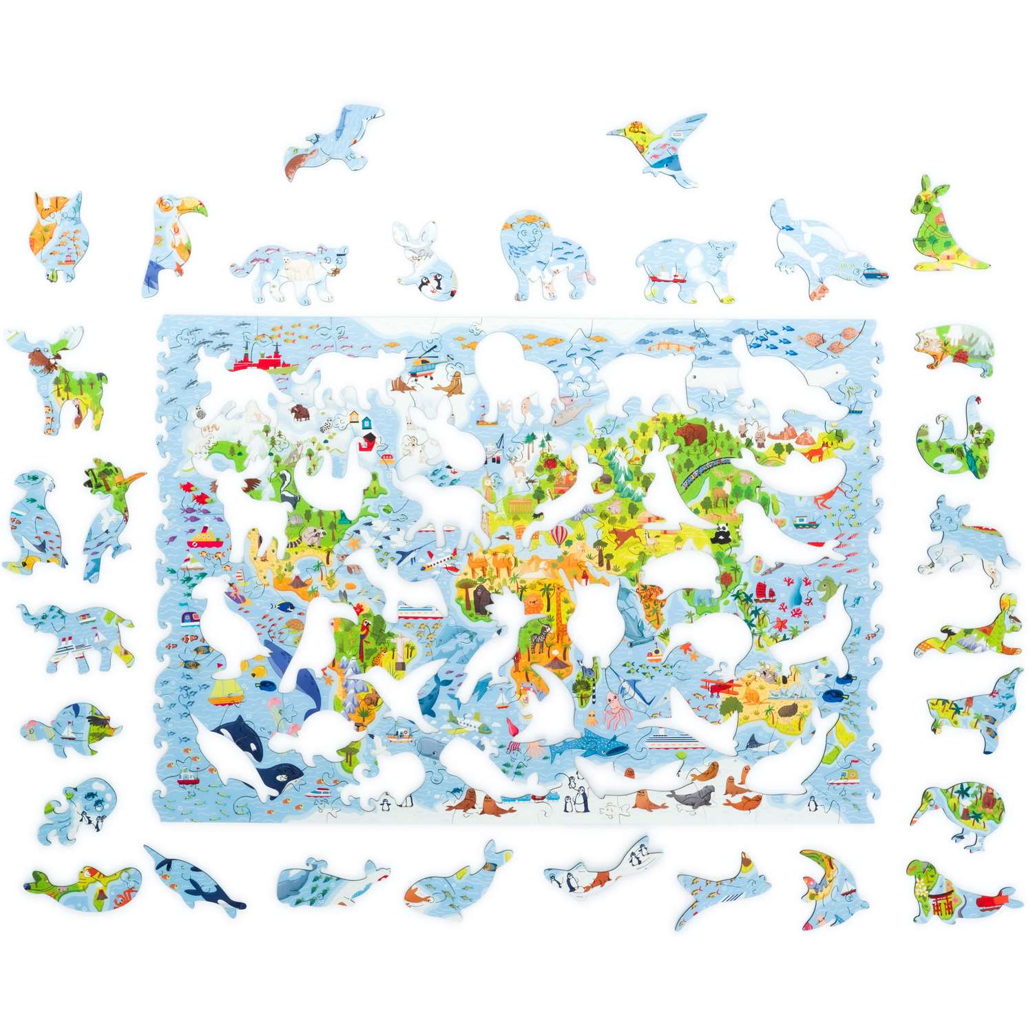 Пазл деревянный Unidragon Детская карта мира 100 элементов 9003 - фото 2
