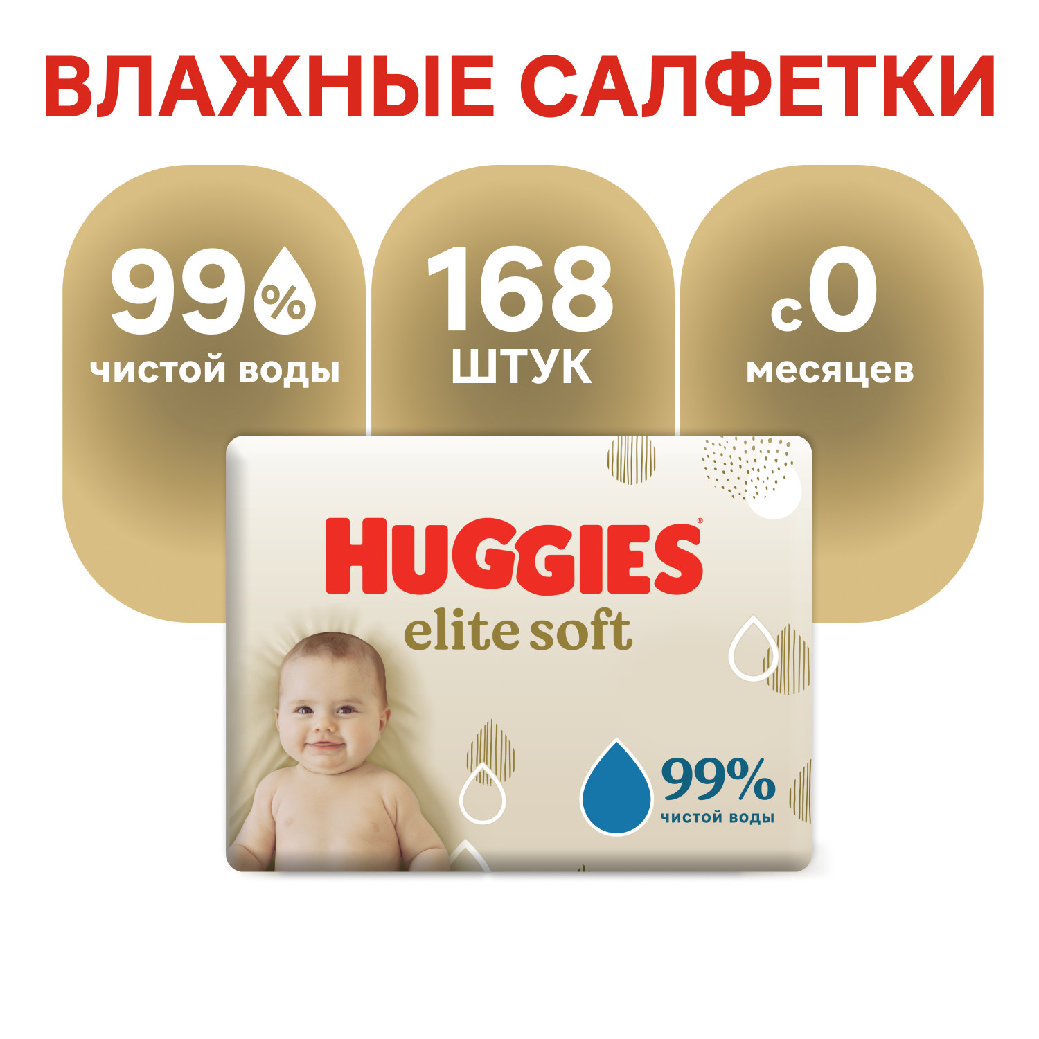 Влажные салфетки Huggies Elite Soft для новорожденных 168шт - фото 1