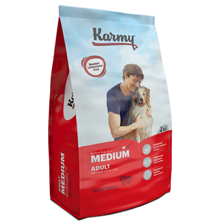 Корм для собак Karmy 2кг Medium Adult для средних пород телятина