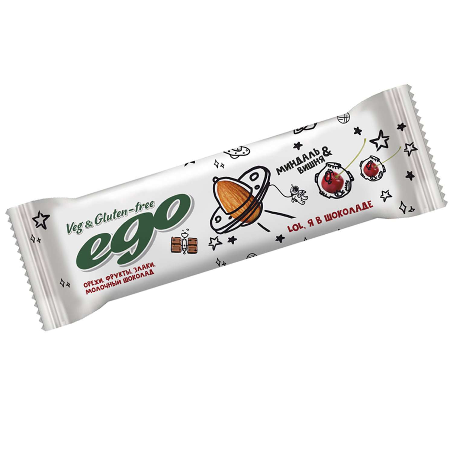 Батончик ореховый Ego вишня и миндаль в молочном шоколаде 35г - фото 1