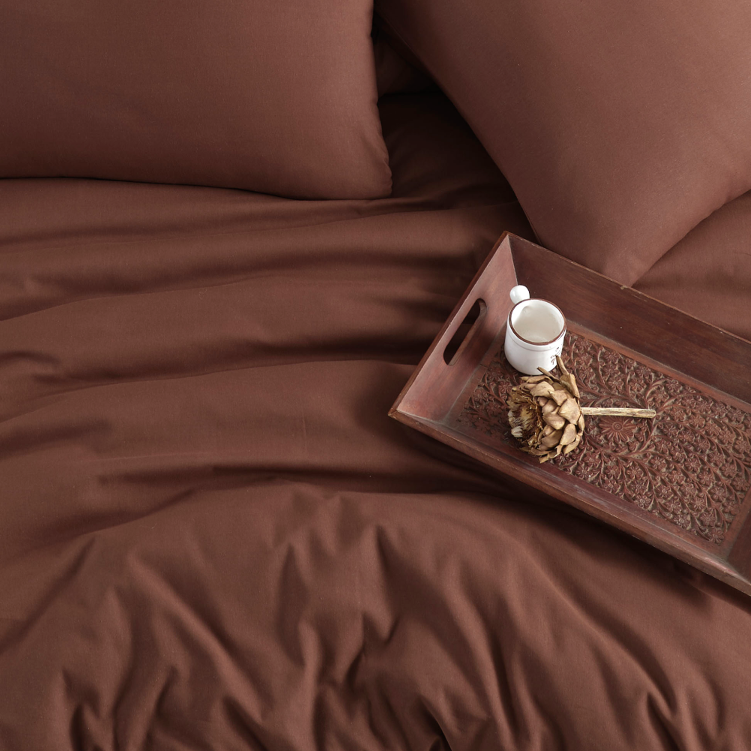 Комплект постельного белья ATLASPLUS размер Евро ранфорс хлопок коричневый - фото 3