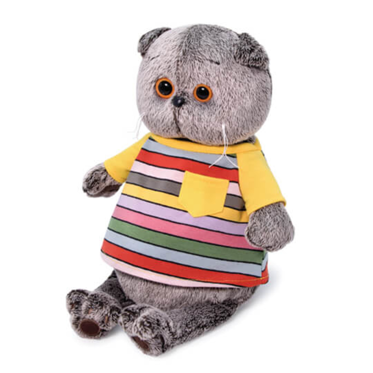 Мягкая игрушка BUDI BASA Кот Басик в полосатой футболке с карманом 30 см BB018 - фото 2