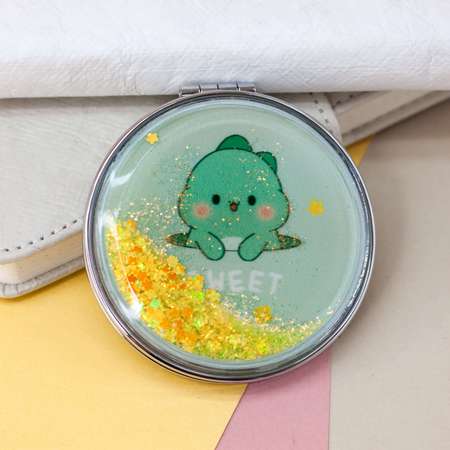 Зеркало карманное iLikeGift Little dino green с увеличением