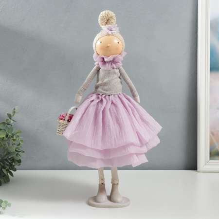 Кукла интерьерная Зимнее волшебство «Малышка в сиреневом наряде с корзиной цветов» 45 5х17х19 см