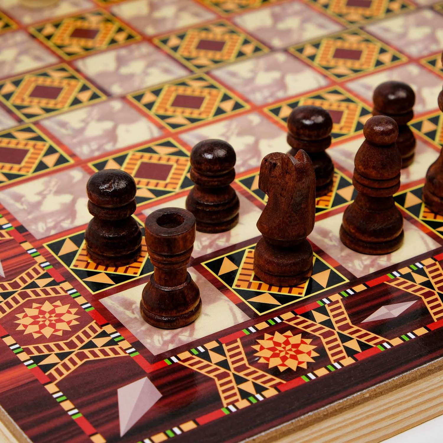 Настольная игра Sima-Land 3 в 1 «Узоры» нарды шашки шахматы 29х29 см - фото 2