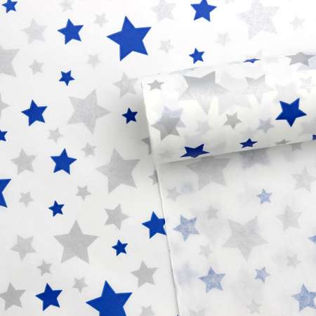 Бумага Айрис крафтовая упаковочная для подарков букетов Звезды 50г/м2 70 см 10 м синий серебро