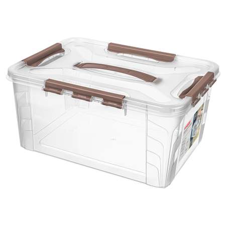 Ящик для хранения Econova универсальный с замками и ручкой Grand Box 15300 мл коричневый