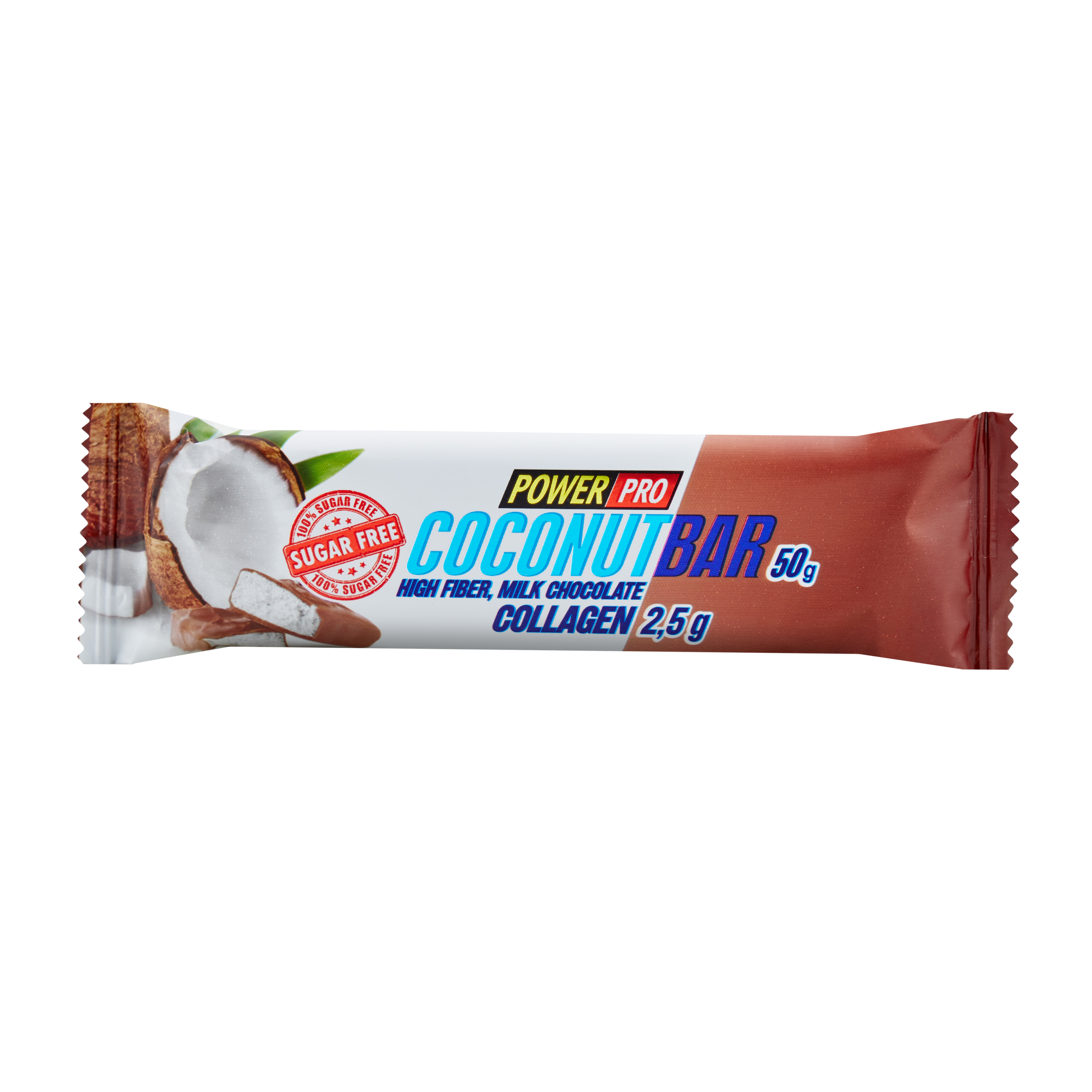 Батончик без сахара POWER PRO Coconut Bar в молочном шоколаде 50г - фото 1