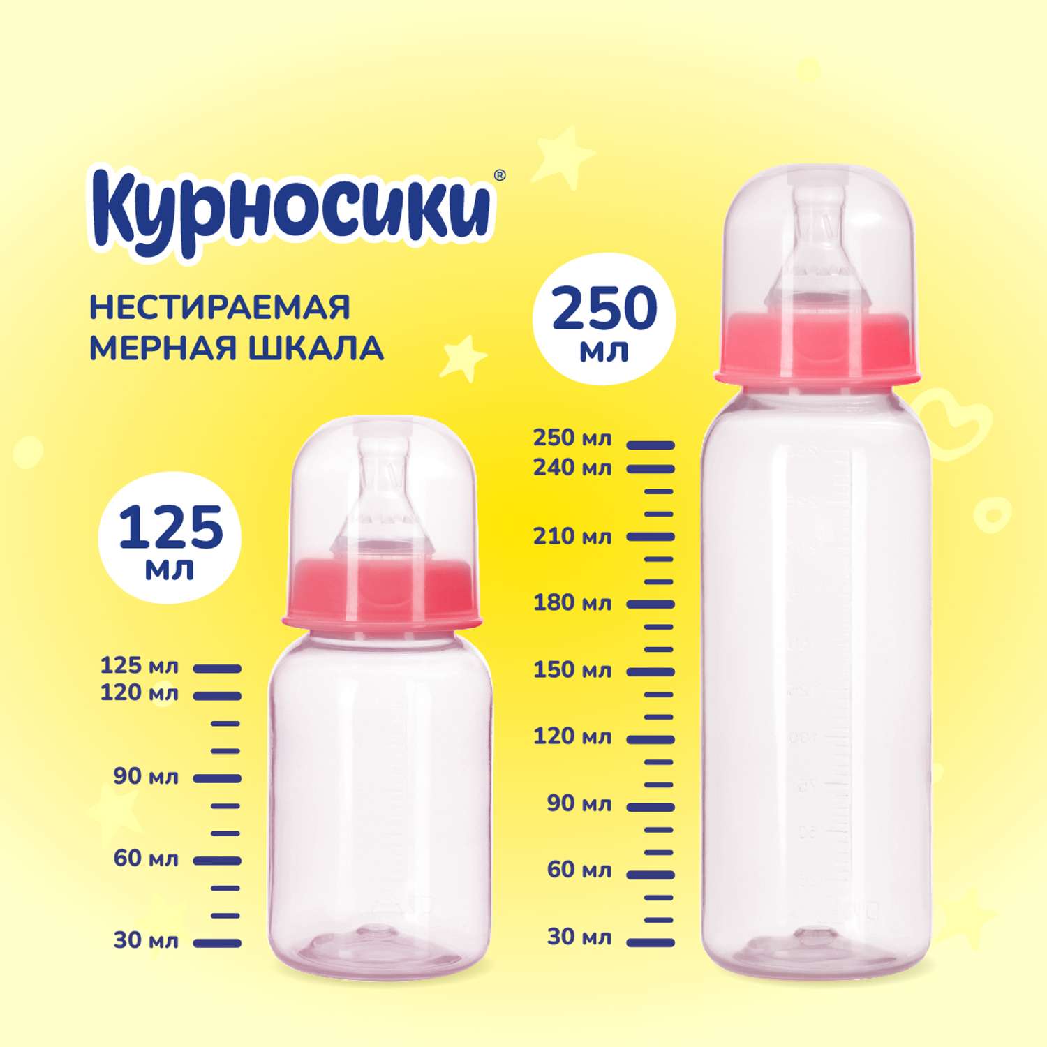 Набор бутылочек Курносики 2 шт. 125 мл и 250 мл розовый - фото 2