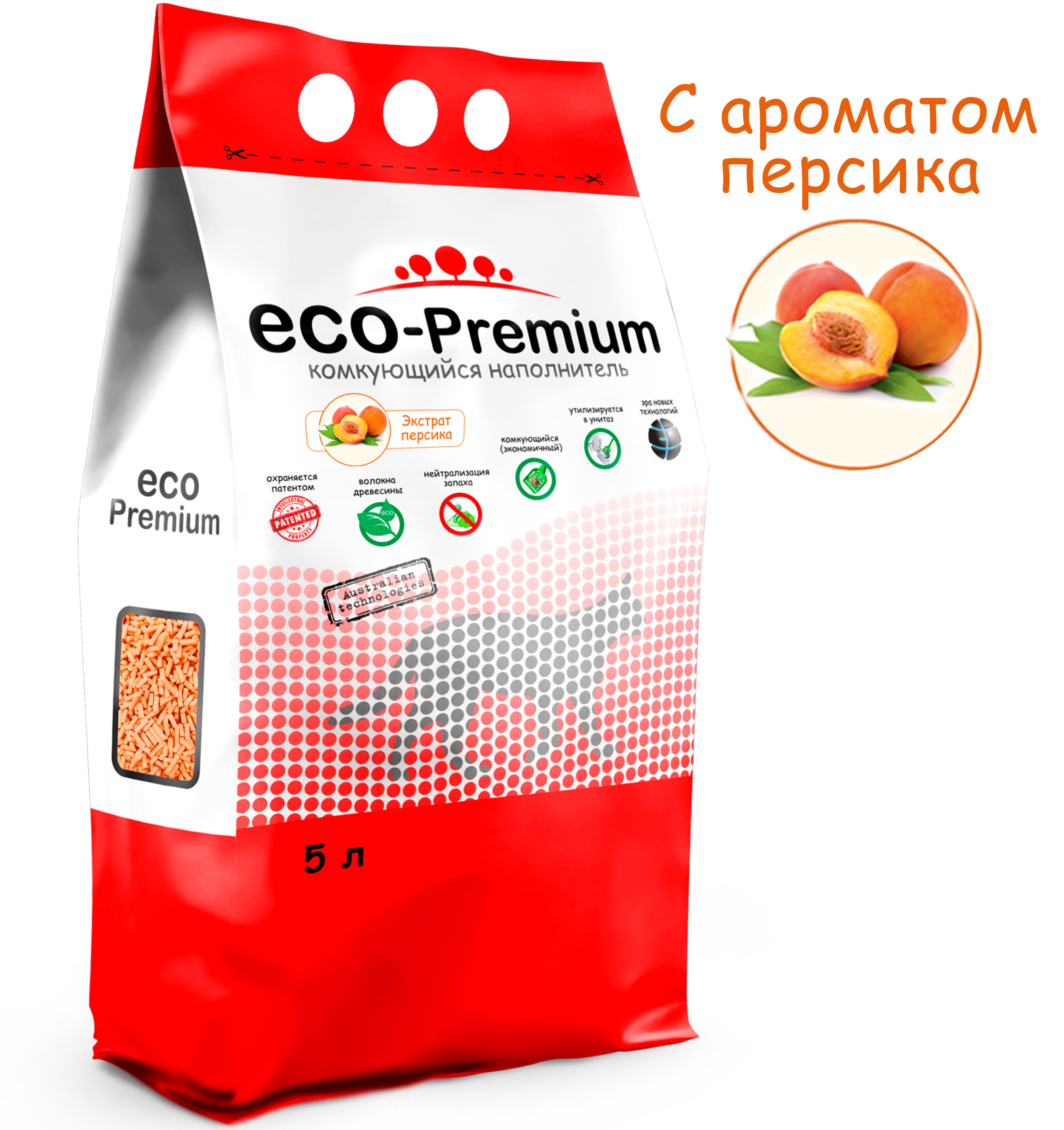 Наполнитель для кошек Eco premium Персик древесный 5л - фото 1