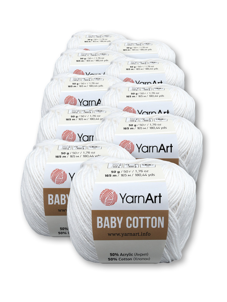 Пряжа для вязания YarnArt Baby Cotton 50гр 165 м хлопок акрил детская 10 мотков 400 белый - фото 3