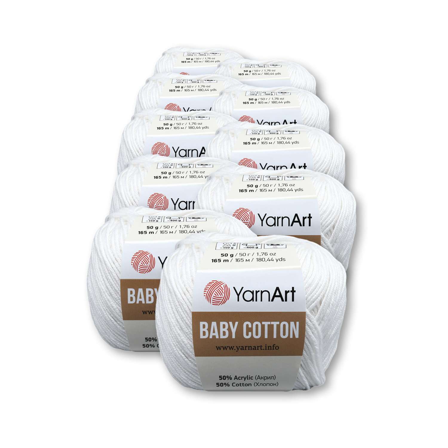 Пряжа для вязания YarnArt Baby Cotton 50гр 165 м хлопок акрил детская 10 мотков 400 белый - фото 3