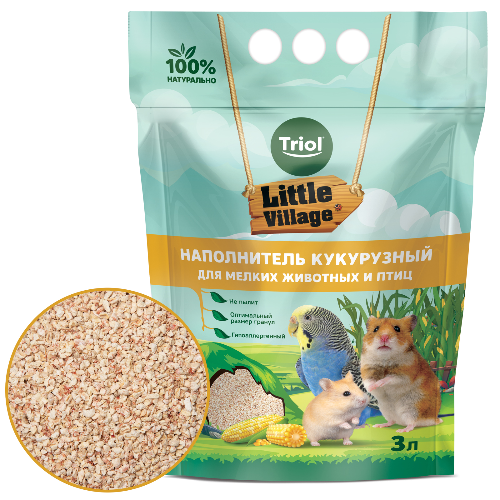 Наполнитель для мелких животных и птиц Triol Little VillageE кукурузный 3л - фото 1