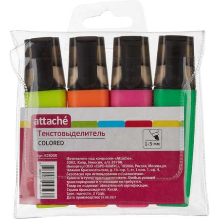 Текстовыделитель Attache Colored 1-5мм 4 упаковки по 5 штук