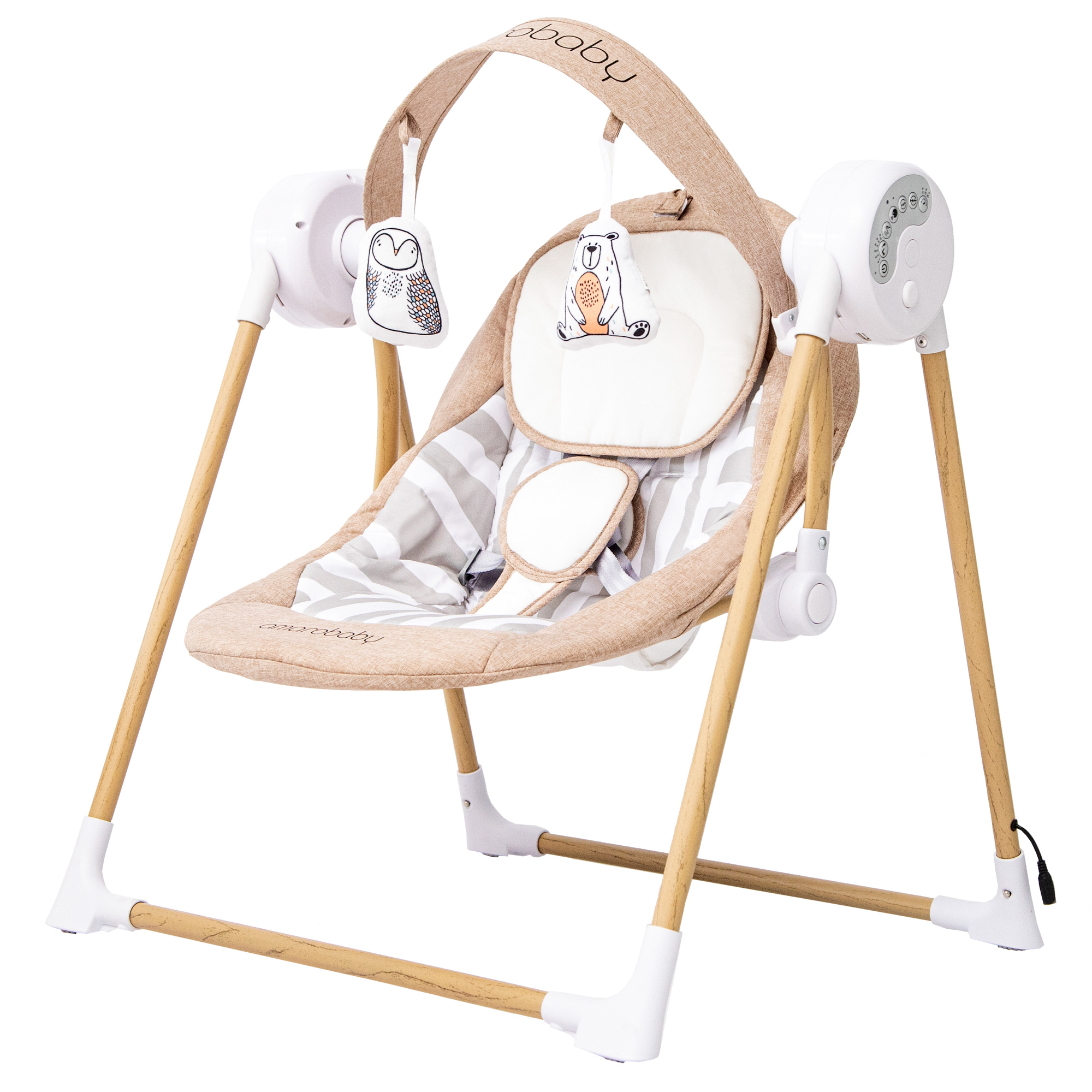 Электронные качели AmaroBaby WOODEN SWING бежевый - фото 12