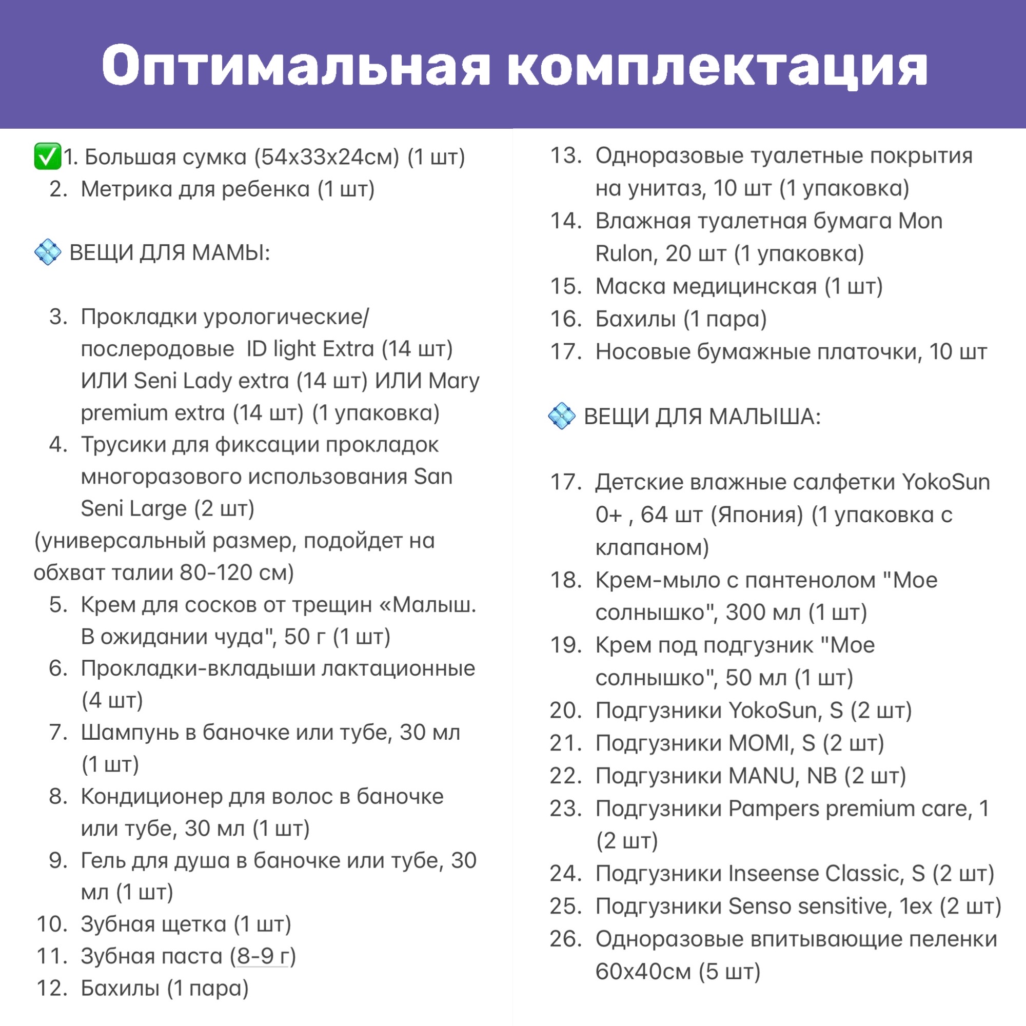 Готовая сумка в роддом Хорошая Мама Оптимальная в большой сумке 26 предметов - фото 10