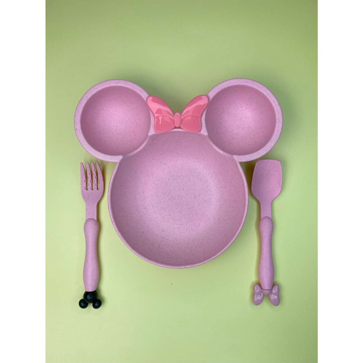 Набор детской посуды Добрый Филин Детская тарелка вилка ложка Мышонок розовый 3 предмета - фото 11