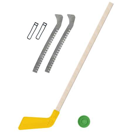 Набор для хоккея Задира Клюшка хоккейная детская жёлтая 80 см + шайба + Чехлы для коньков серые