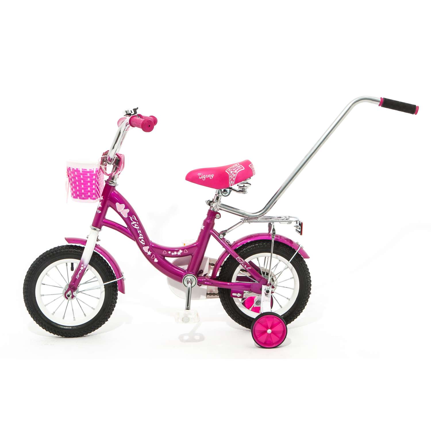 Велосипед ZigZag 12 GIRL малиновый С РУЧКОЙ - фото 1