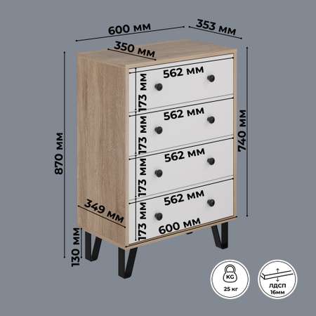 Комод KEO ВИК-КМД-247-Сонома+Белый