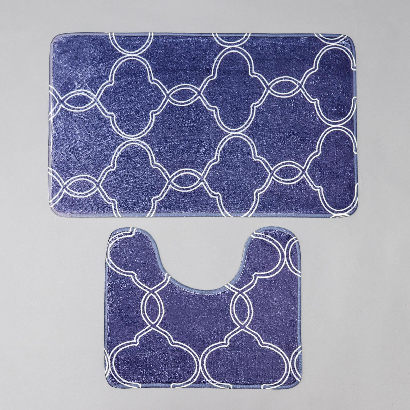 Набор ковриков Доляна для ванной и туалета «Виньер» 2 шт: 44×50 50×80 см цвет синий - фото 2