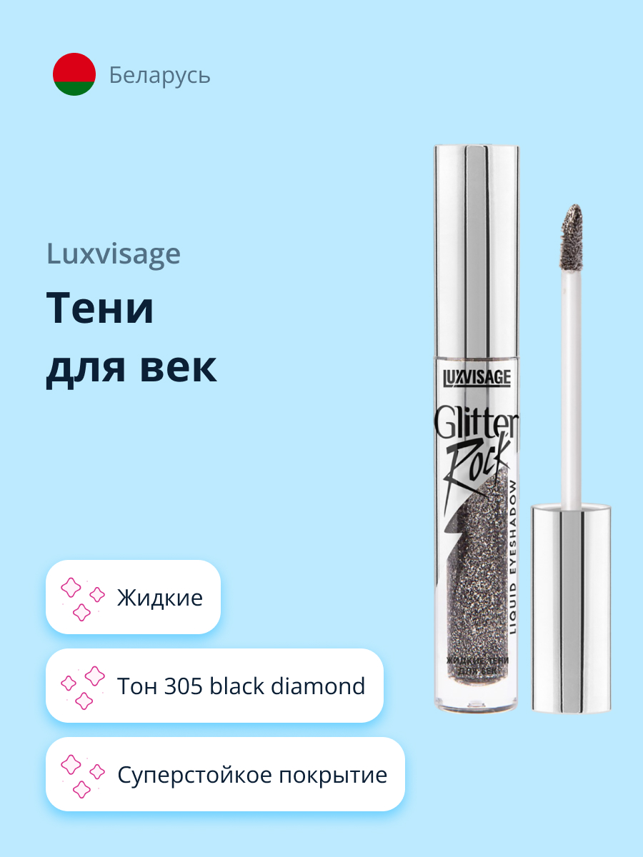 Тени для век Luxvisage Glitter rock жидкие тон 305 black diamond - фото 1