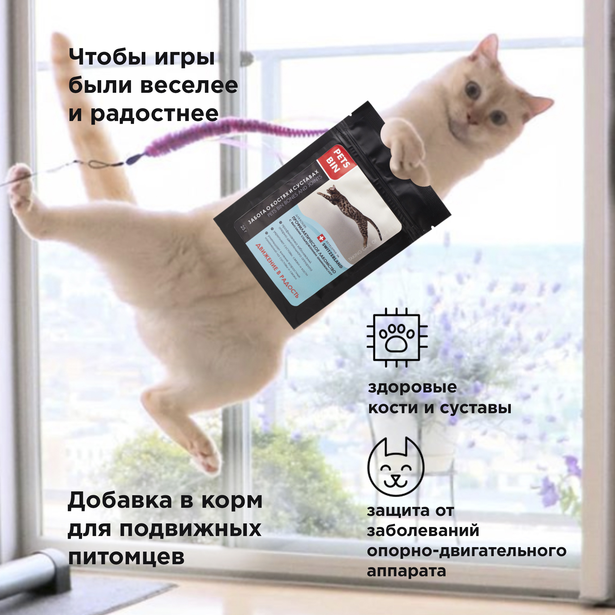 Лакомство для кошек PETS BIN Bones and Joints для суставов и связок с  коллагеном 2 типа 25 г купить по цене 483 ₽ с доставкой в Москве и России,  отзывы, фото