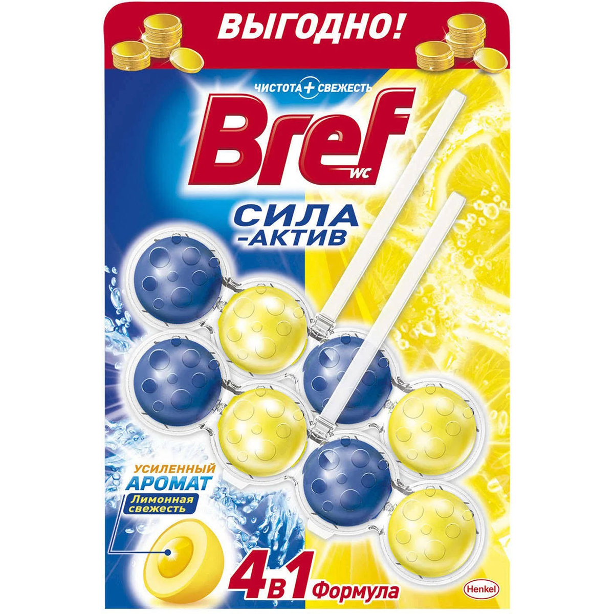 Туалетный блок Bref Подвесной Сила-Актив Лимонная свежесть 2x51г - фото 1