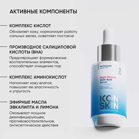 Сыворотка ICON SKIN ночная мультикислотная night miracle