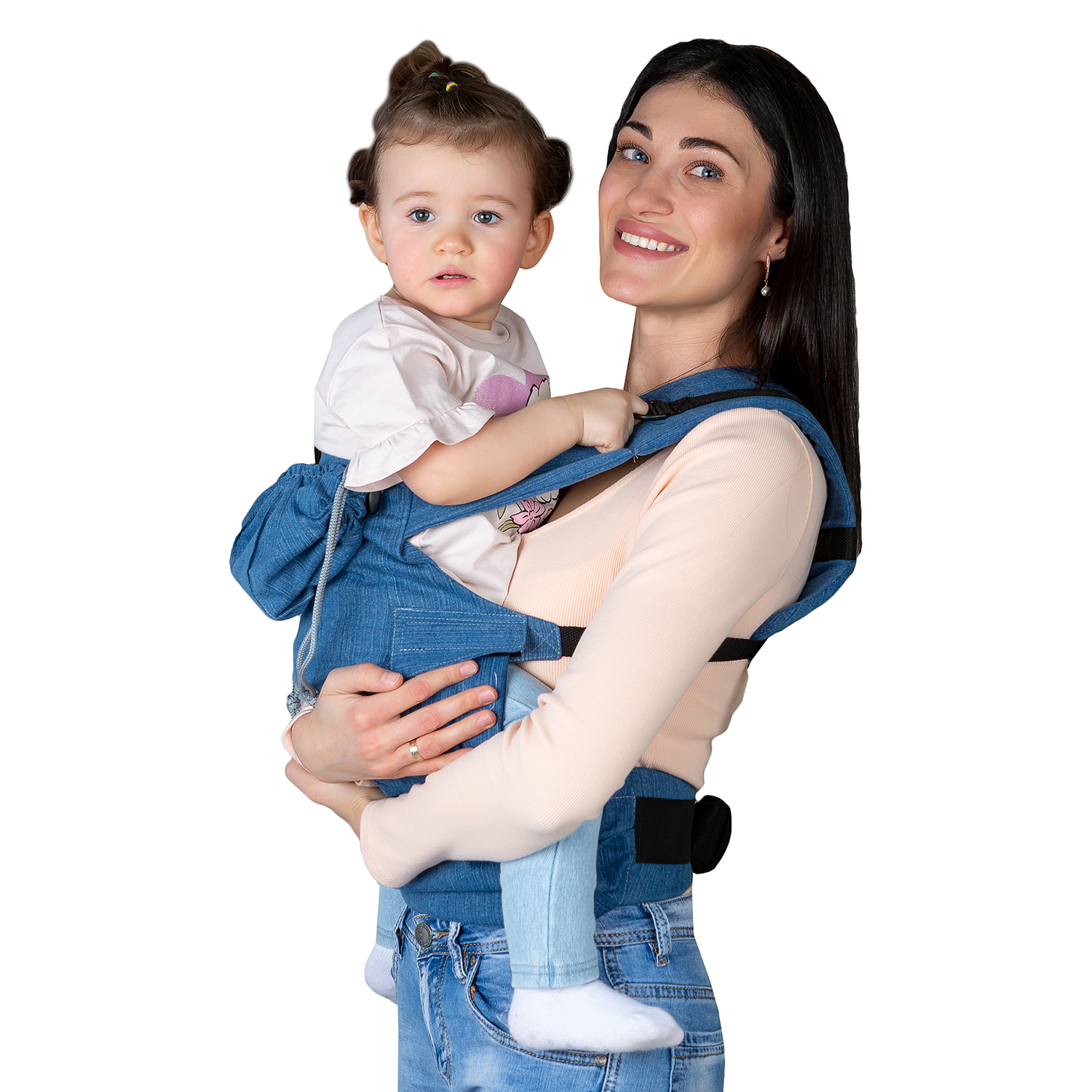 Слинг-рюкзак Чудо-чадо переноска для детей Бебимобиль Позитив синий/джинс - фото 2
