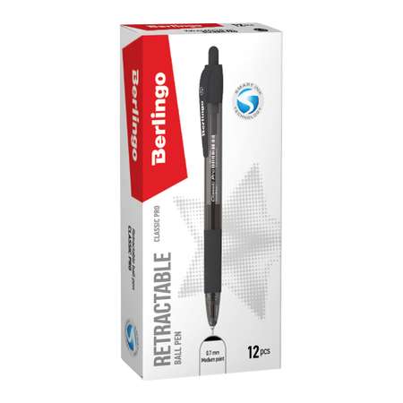 Ручка шариковая автоматическая Berlingo Classic Pro черная 07мм грип набор 12 шт